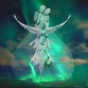 "L'envol amoureux", composition photographique d'Isabelle Mounier à partir de ses œuvres en céramique