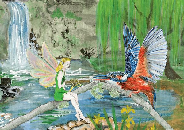 la fée face au martin-pêcheur, dessin d'Isabelle Mounier
