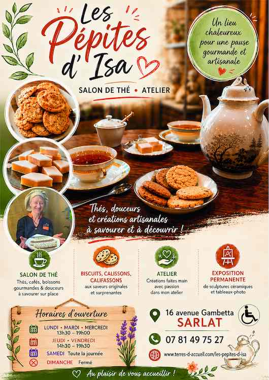 flyer du salon de thé des Pépites d'Isa à Sarlat