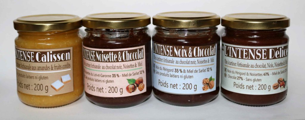les 4 pots de pâtes à tartiner de la Gamme "INTENSE"